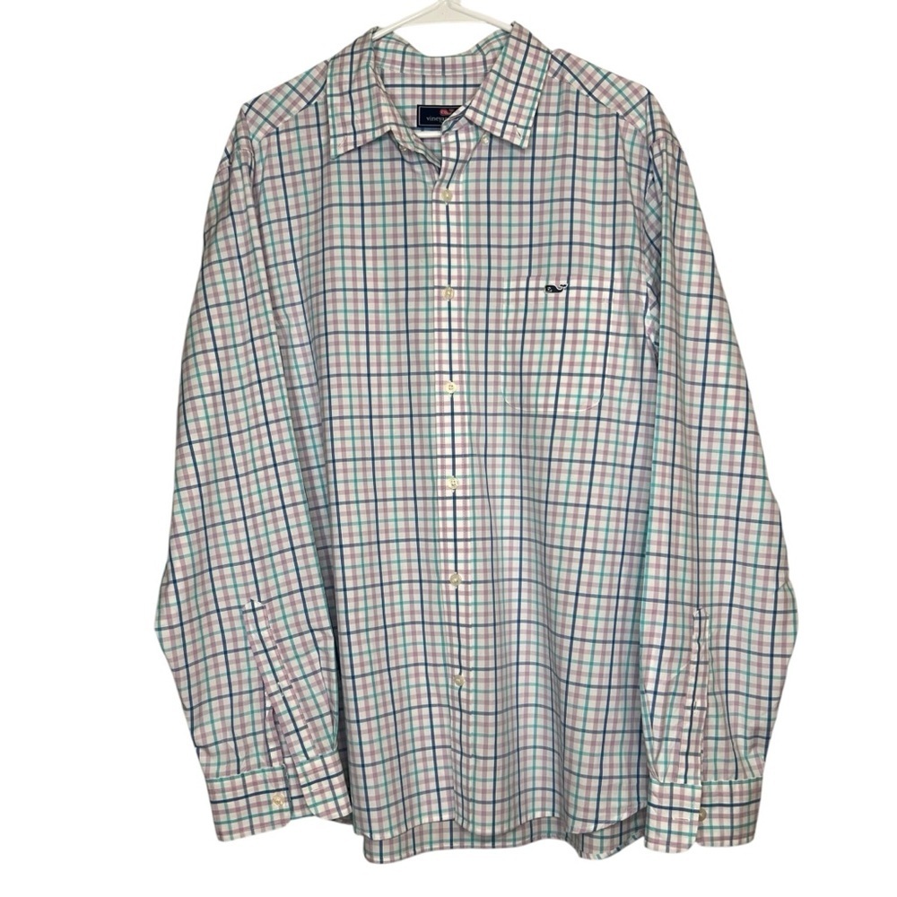 Vineyard Vines Shirt Mens Size Large Long Sleeve Plaid Button Up Blue Purple